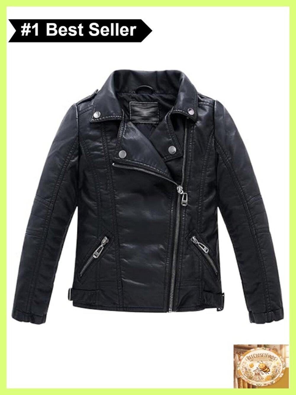 Boys Girls Faux Leather Moto Jacket Biker Biker Zip-Up Coat